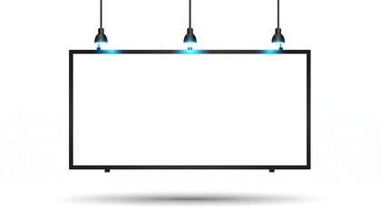 Obraz premium Blank screen mockup, suspended by 3 lamps