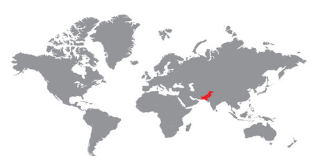 Obraz premium map of pakistan highlighted in red color on grey world map