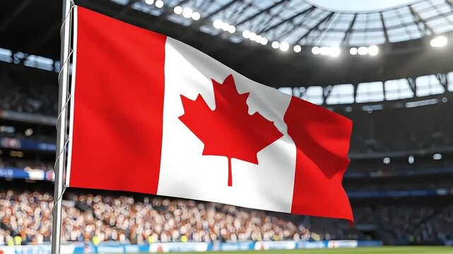 Canadian flag waving proudly at a sports stadium