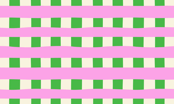 Quirky hand drawn checkered seamless pattern. Vector flat vibrant background with bold stripes in naive style