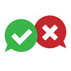 Obraz premium Green checkmark and red cross icon buttons featuring tick and mark symbols for yes and no choice web design vector illustration