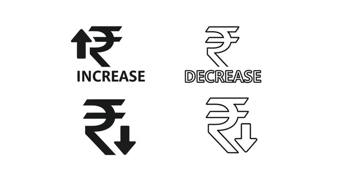 Indian rupee symbols showing increase and decrease a black silhouette