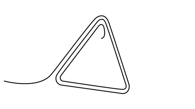 Animation 3d render of warning sign icon continuous one line drawing. Full length single line art 4K animation video