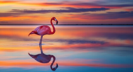 Fototapeta premium Flamingo Sunset Reflection