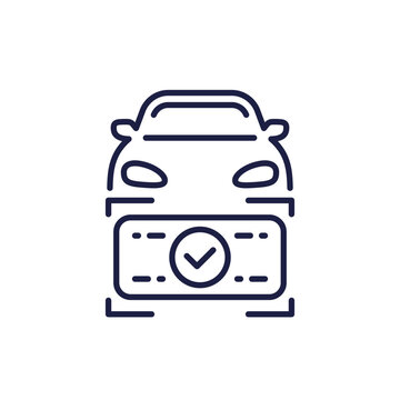 number plate recognition line icon with a car
