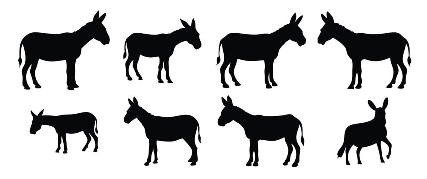 pack mule leaves silhouettes set isolated flat illustration