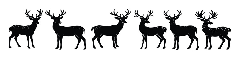 Obraz premium set of deer silhouettes in style with wildlife icons set
