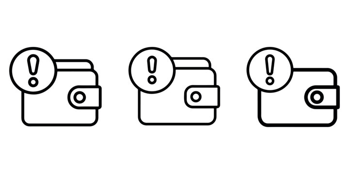 Wallet icons with exclamation mark for important financial notification or warning.