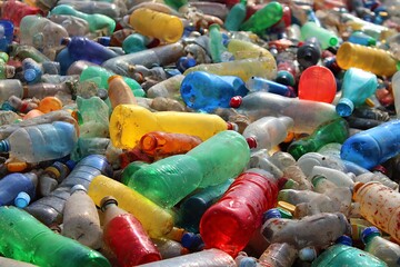 Waste plastic bottles piling for recycling or pollution