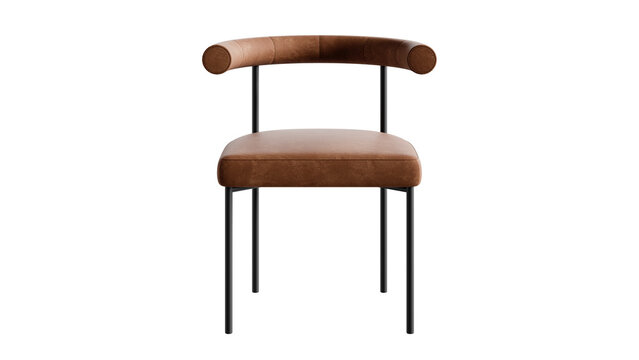 Front view of an orange leather chair with a metal frame and soft seat on a transparent PNG background.

