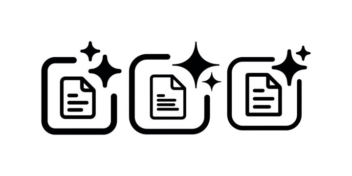 Clean document icon set. paper with text and sparkles symbol. quality file. clean file. clean and simple vector illustration.