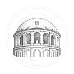 Fototapeta premium Architectural Sketch of a Classical Domed Building with Arches.