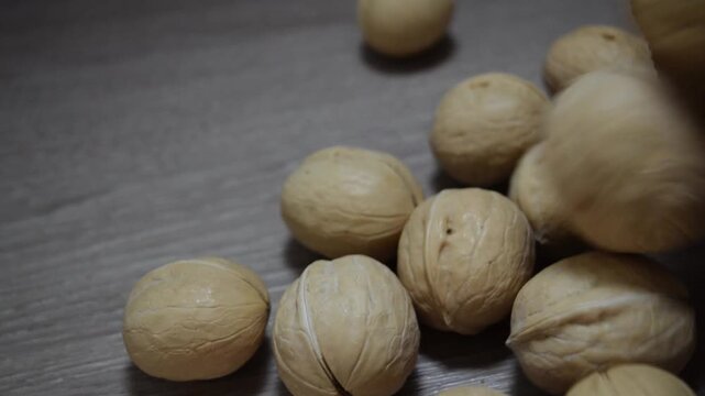 Walnuts on a wooden table