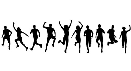 Fototapeta premium Dynamic sequence of silhouetted figures in mid-action pose