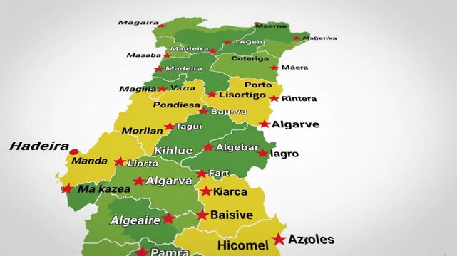 Illustrative map of Portugal showing regions and major cities