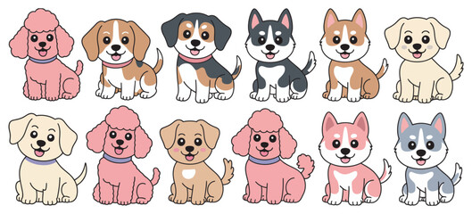 Cute Puppy Dog Cartoon Character Vector Set, Different Breeds and Poses, Adorable Pet Illustrations, Fun Animal Vector Graphics © Alamin by vision 2