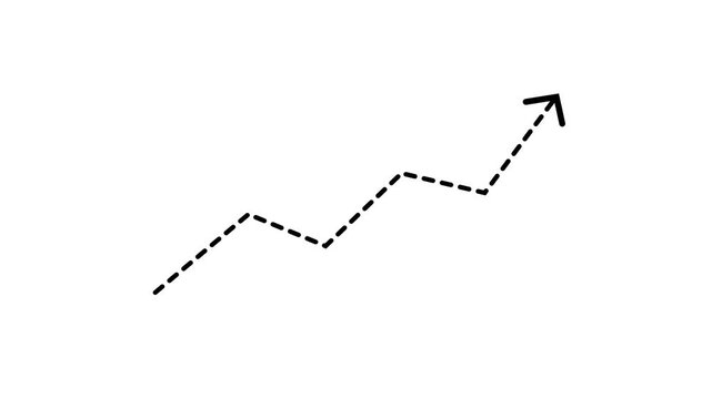 Business growth arrow dotted line animation on white background. dotted line graph arrow, dashed arrow pointing upwards, showing growth and progress. success, development and economic growth concept.