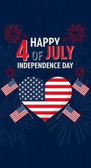 Fototapeta premium Happy 4th of july independence day celebration with heart and american flags