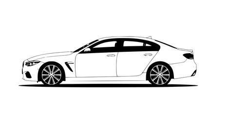 Fototapeta premium White Luxury European Sports Sedan Side View Vector Illustration Premium Car Isolated on White