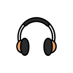 A minimalist vector graphic of a pair of black and orange headphones