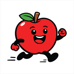 Happy Running Apple Cartoon Character Vector, Cute Fruit Mascot Illustration
