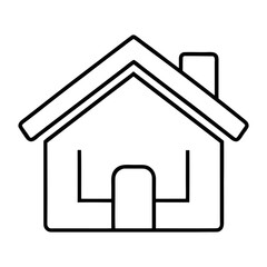 A simple outline drawing of a classic house with a pointed roof and chimney, representing home or property.