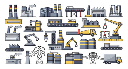 Industrial Equipment and Machinery Icons. © garik