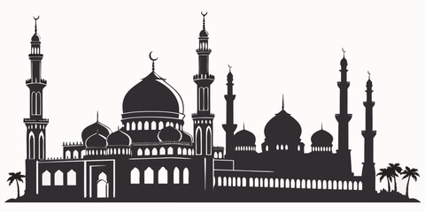 Iconic mosque architecture with intricate domes and minarets © Mamun