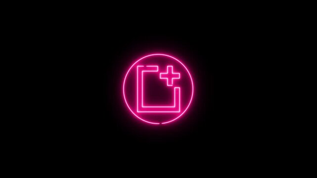 neon glowing add icon animation on black background plus symbol interface button 4k motion graphic
