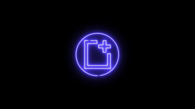 neon glowing add icon animation on black background plus symbol interface button 4k motion graphic