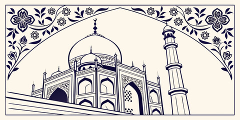 Intricate architectural details of a historic mosque's dome and minaret. © Mamun