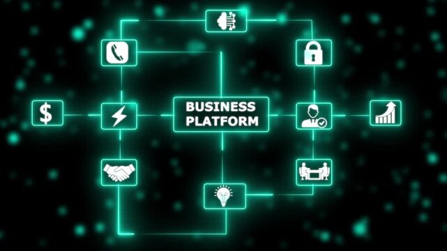 Smart technology network interface with digital connections neon business platform concept with connected technology icons..