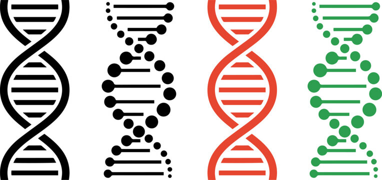DNA Double Helix Vector Icons in Black, Red and Green