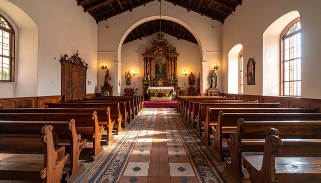 Interior View of Mission San Miguel Arc?ngel Church in California.