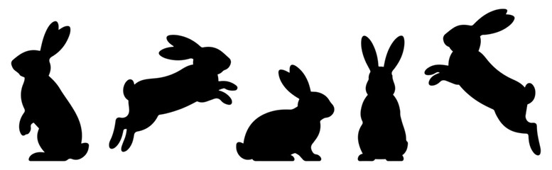 Fototapeta premium black easter bunny silhouette icon set