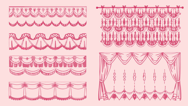 Vintage lace trim and curtain designs in shades of pink