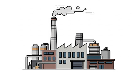 Obraz premium Industrial Factory Building with Chimney.