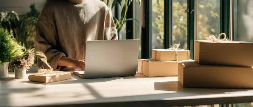 Small business owner managing online orders, e-commerce, order processing