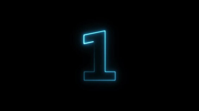 Glowing aqua blue neon number one symbol with a soft light aura on a completely black background representing the first position or beginning of something
