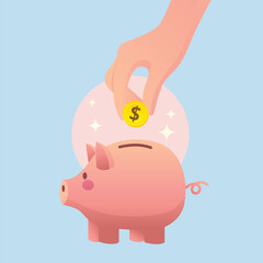 Hand Putting Coin into Pink Piggy Bank © ralisetdes