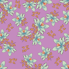 Fototapeta premium Beautiful floral pattern in small abstract flowers. Small colorful flowers. Coral pink background. Ditsy print. Floral seamless background. Elegant template for fashion prints. Stock pattern