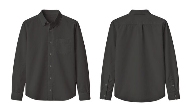 Dark Gray Long Sleeve Button-Up Shirt Front and Back View Mockup Isolated on Transparent Background