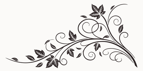 Elegant black and white floral design with intricate swirls and leaves