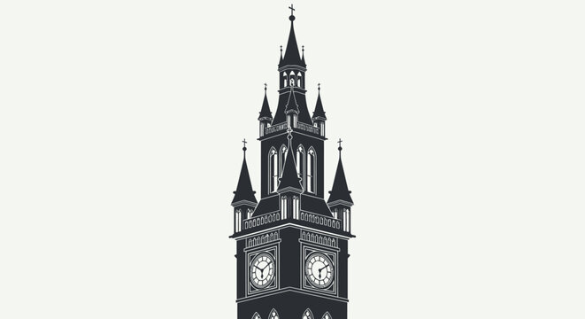 Vector illustration of a Gothic clock tower