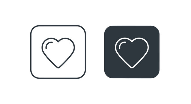 Two heart icons in square frames one outlined and one filled silhouette