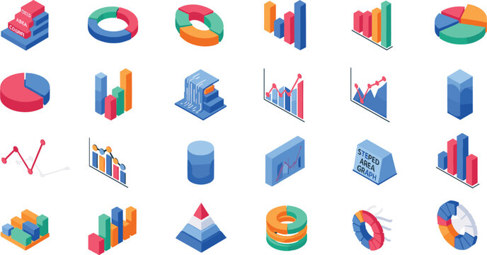 Isometric Business Analytics and Data Visualization Icon Set