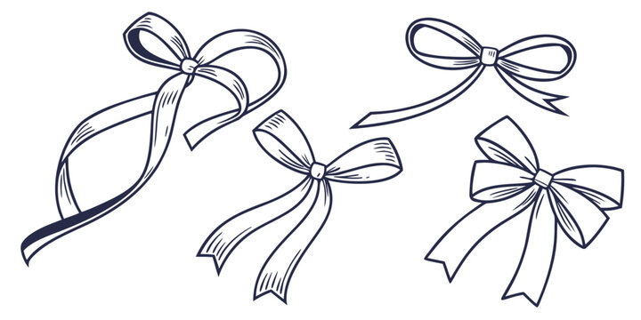 Three different types of bows drawn in black and white