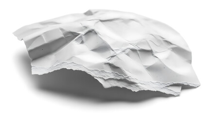Crumpled white paper bag with white eggs in a simple white box isolated on a clean background