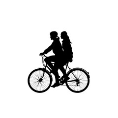 Fototapeta premium Illustration of silhouette of a man and woman riding a bicycle together