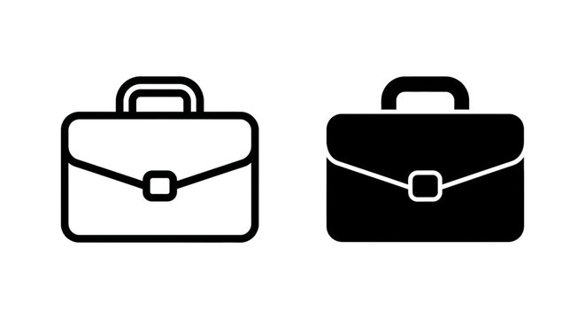 Simple briefcase icon in outline and solid black for business and travel concept